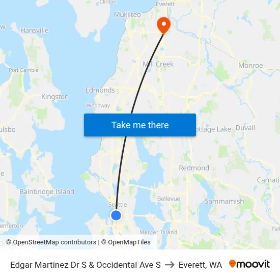 Edgar Martinez Dr S & Occidental Ave S to Everett, WA map