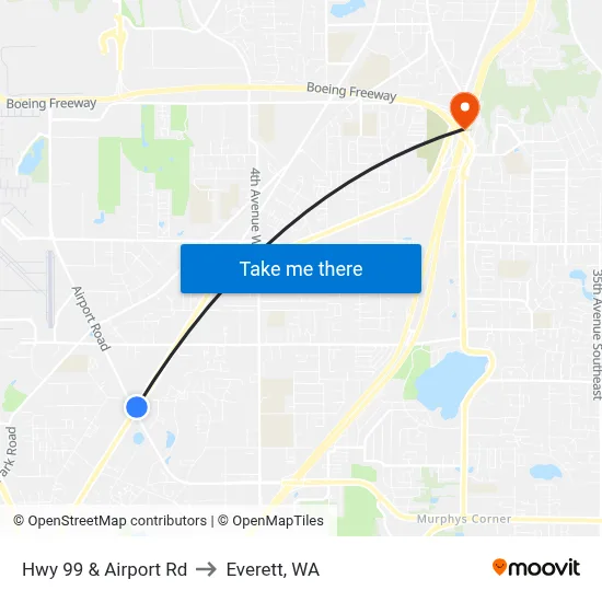 Hwy 99 & Airport Rd to Everett, WA map