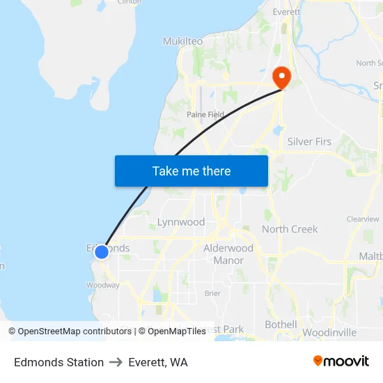 Edmonds Station to Everett, WA map