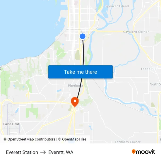 Everett Station to Everett, WA map
