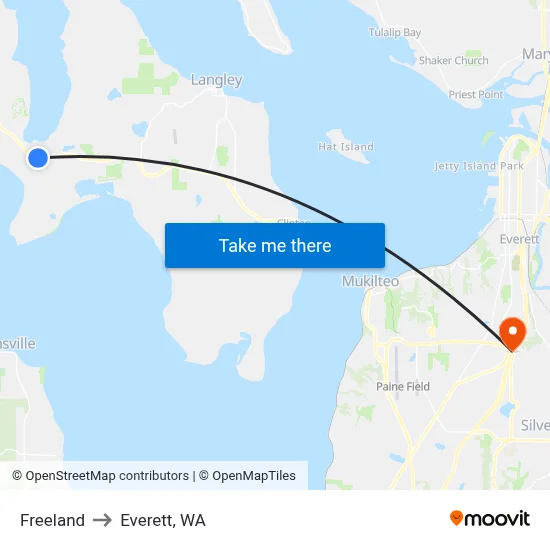 Freeland to Everett, WA map
