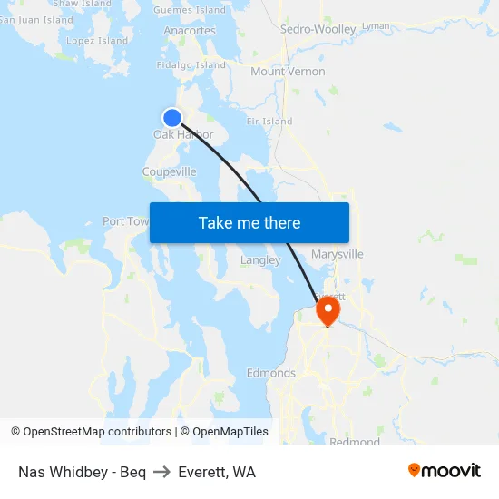 Nas Whidbey - Beq to Everett, WA map