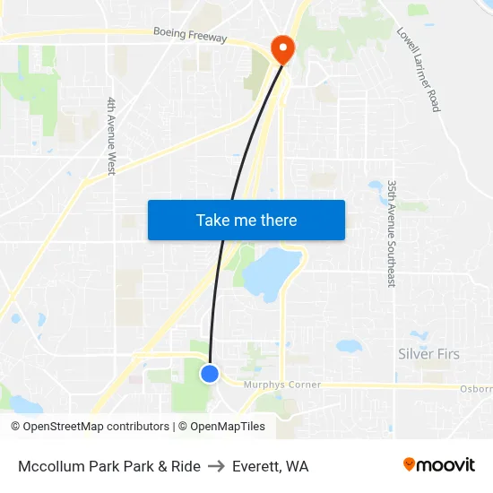 Mccollum Park Park & Ride to Everett, WA map