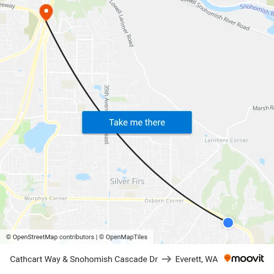 Cathcart Way & Snohomish Cascade Dr to Everett, WA map