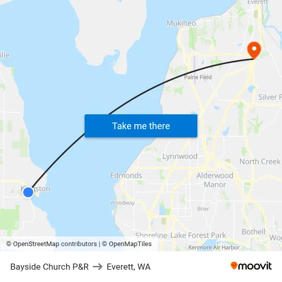 Bayside Church P&R to Everett, WA map