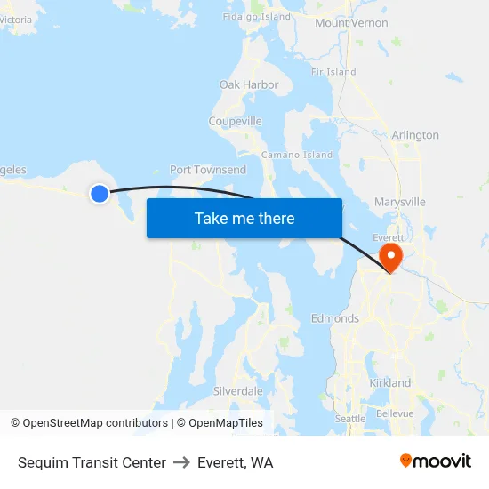 Sequim Transit Center to Everett, WA map