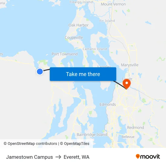 Jamestown Campus to Everett, WA map
