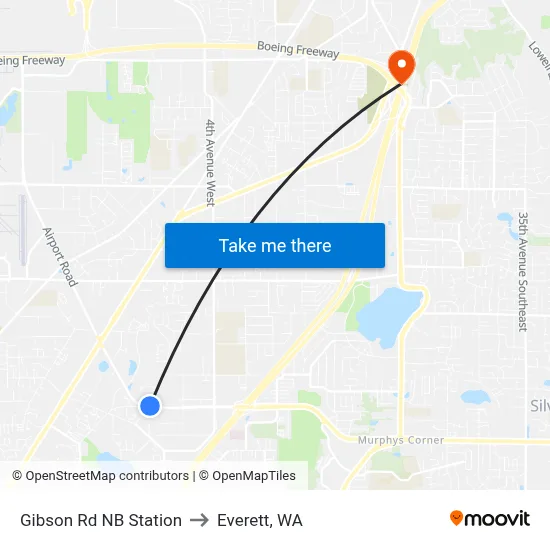 Gibson Rd NB Station to Everett, WA map