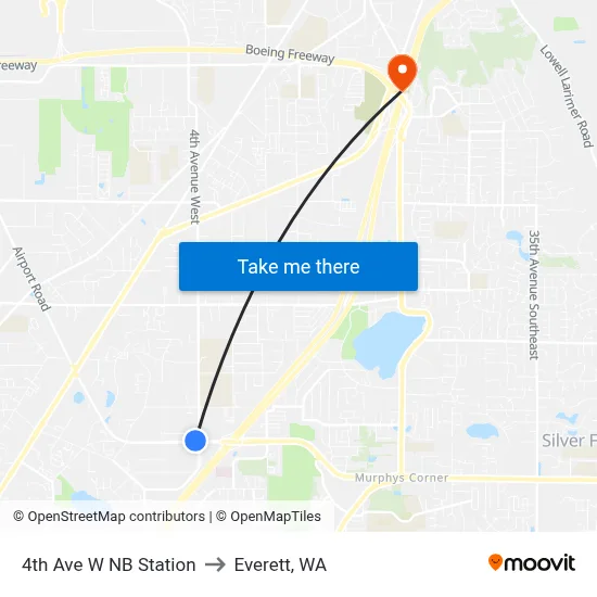 4th Ave W NB Station to Everett, WA map