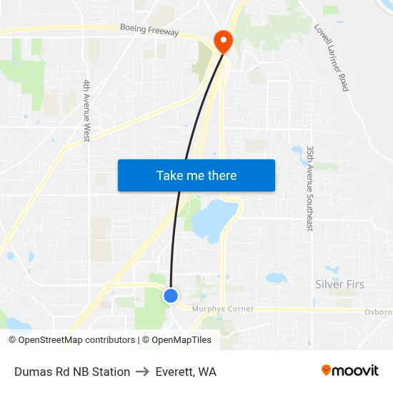 Dumas Rd NB Station to Everett, WA map
