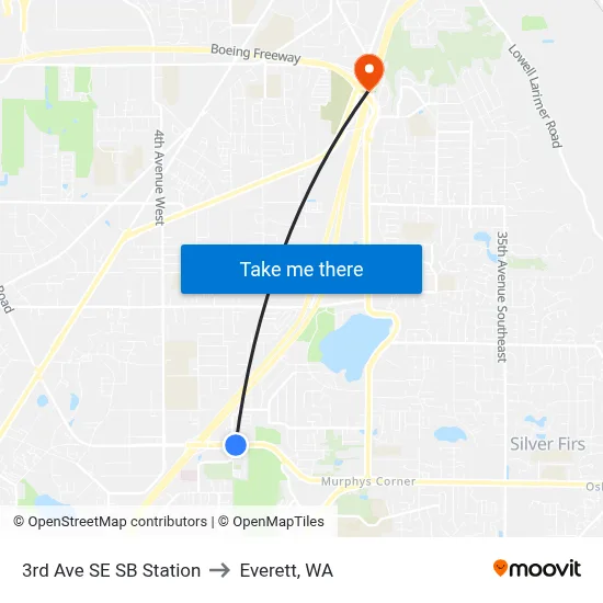 3rd Ave SE SB Station to Everett, WA map