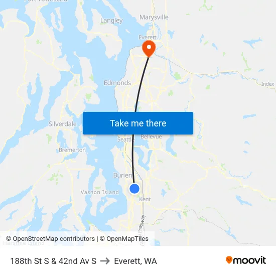 188th St S & 42nd Av S to Everett, WA map