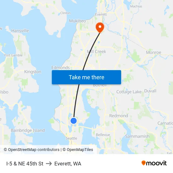 I-5 & NE 45th St to Everett, WA map