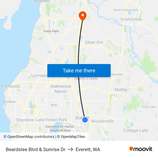 Beardslee Blvd & Sunrise Dr to Everett, WA map