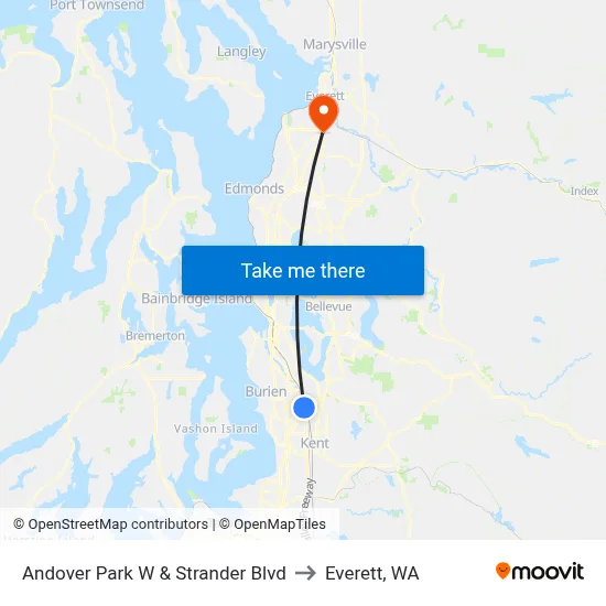 Andover Park W & Strander Blvd to Everett, WA map