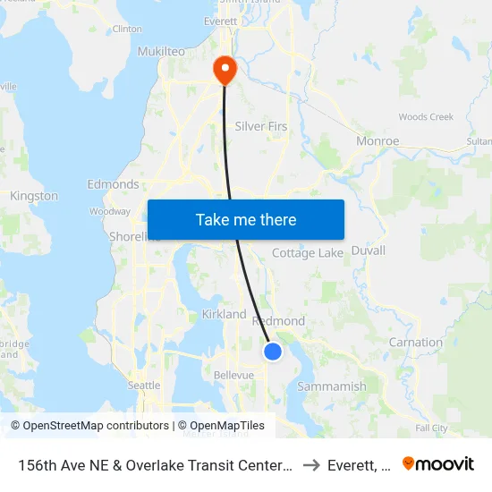 156th Ave NE & Overlake Transit Center - Bay 7 to Everett, WA map