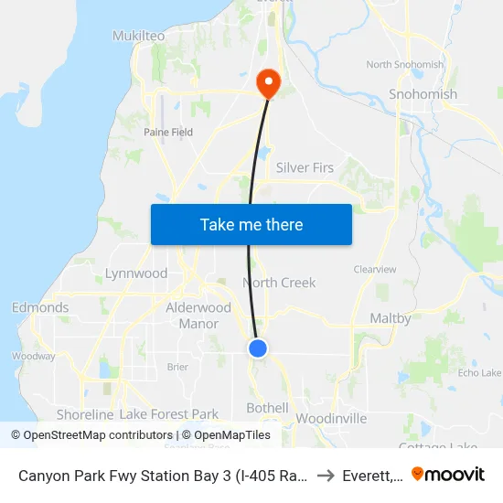 Canyon Park Fwy Station Bay 3 (I-405 Ramp & Sr 527) to Everett, WA map
