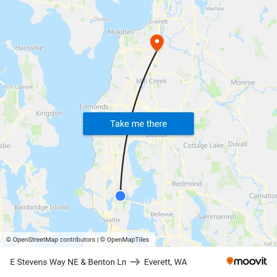 E Stevens Way NE & Benton Ln to Everett, WA map