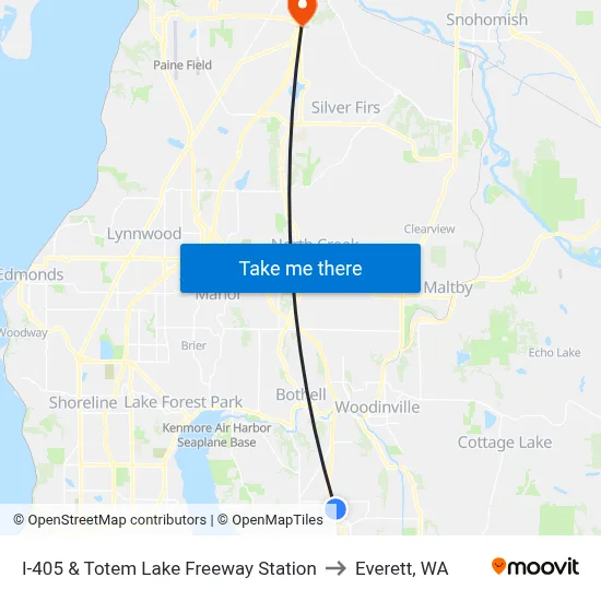 I-405 & Totem Lake Freeway Station to Everett, WA map