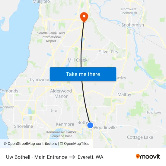 Uw Bothell - Main Entrance to Everett, WA map