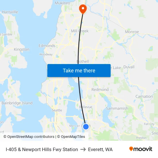 I-405 & Newport Hills Fwy Station to Everett, WA map