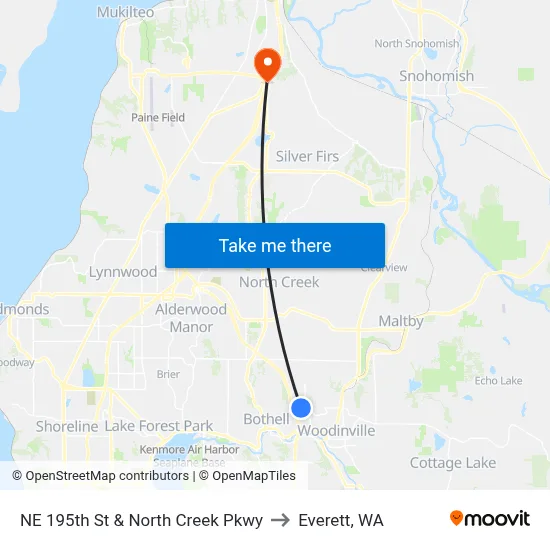 NE 195th St & North Creek Pkwy to Everett, WA map