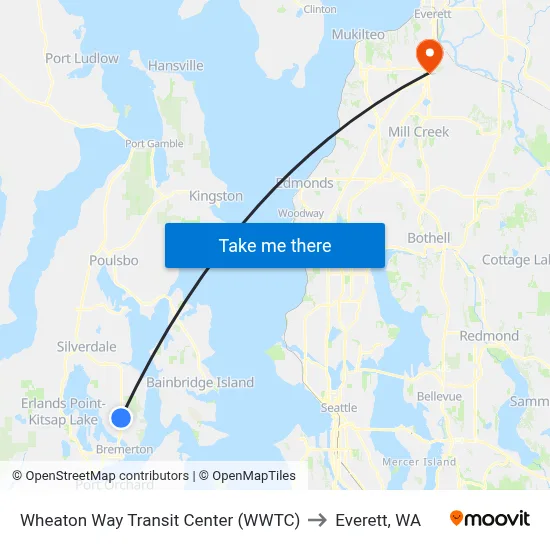 Wheaton Way Transit Center (WWTC) to Everett, WA map