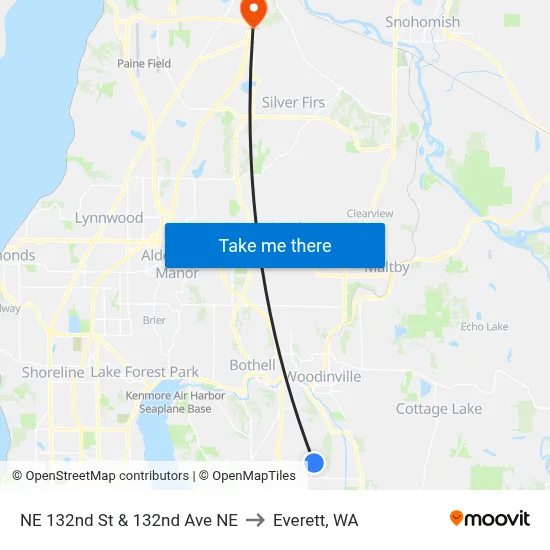 NE 132nd St & 132nd Ave NE to Everett, WA map