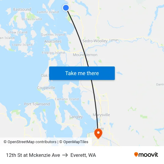 12th St at Mckenzie Ave to Everett, WA map