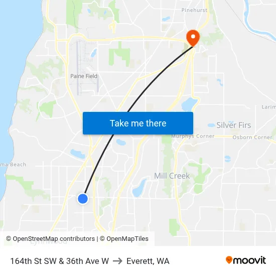 164th St SW & 36th Ave W to Everett, WA map