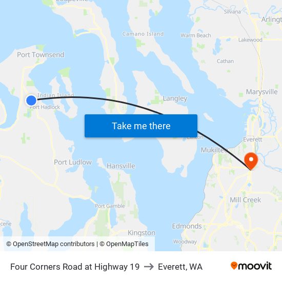 Four Corners Road at Highway 19 to Everett, WA map