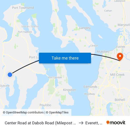 Center Road at Dabob Road (Milepost 11.9) to Everett, WA map