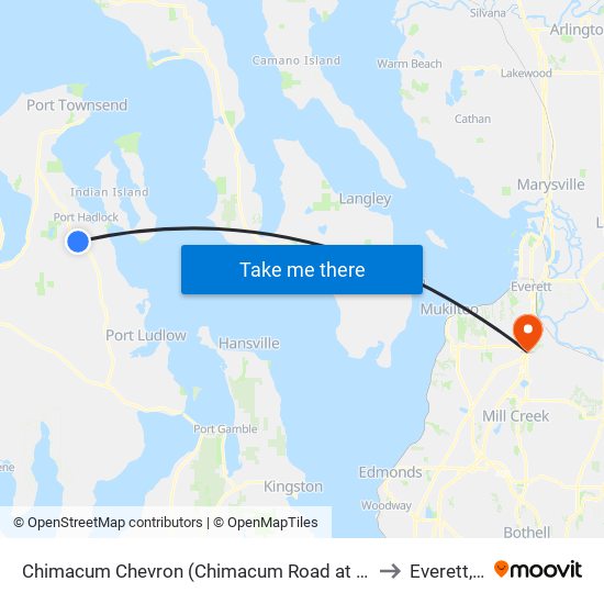 Chimacum Chevron (Chimacum Road at Highway 19) to Everett, WA map