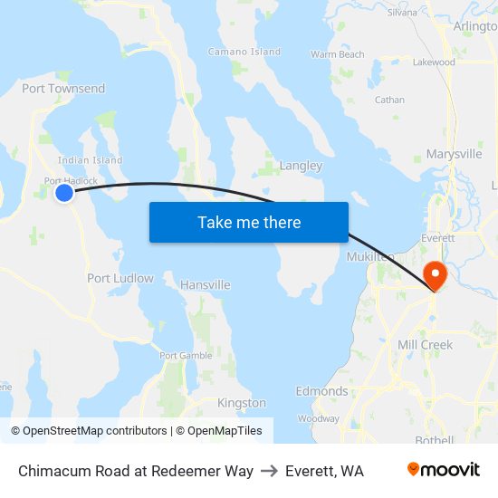 Chimacum Road at Redeemer Way to Everett, WA map
