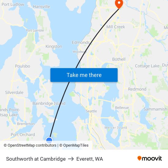 Southworth at Cambridge to Everett, WA map