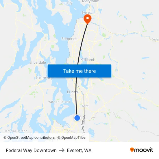 Federal Way Downtown to Everett, WA map