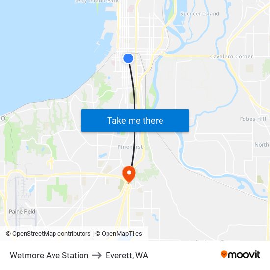 Wetmore Ave Station to Everett, WA map