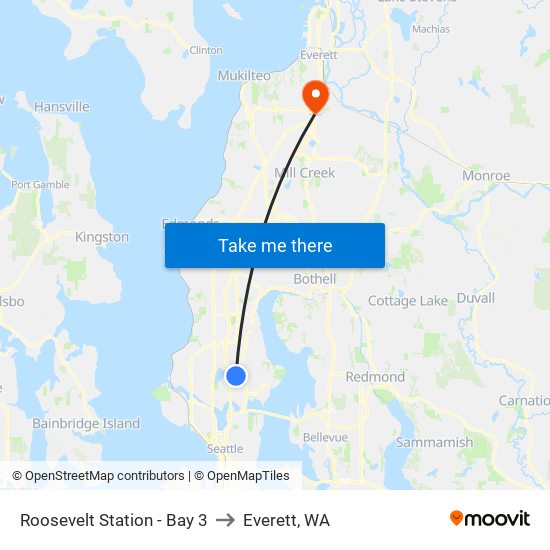 Roosevelt Station - Bay 3 to Everett, WA map