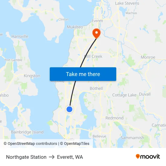 Northgate Station to Everett, WA map