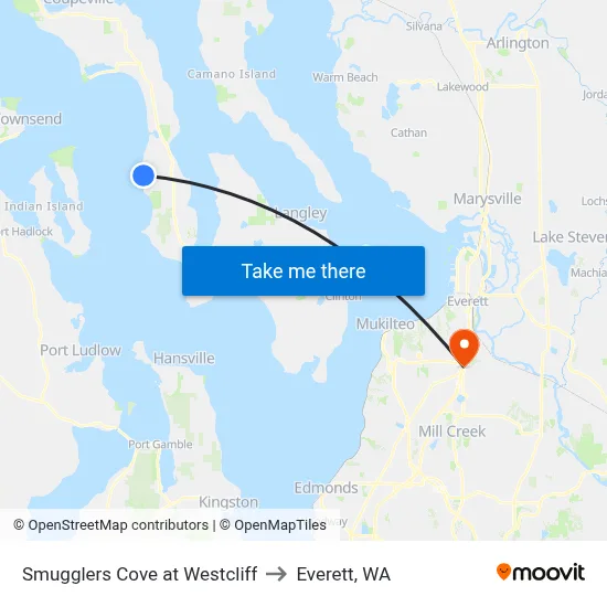 Smugglers Cove at Westcliff to Everett, WA map