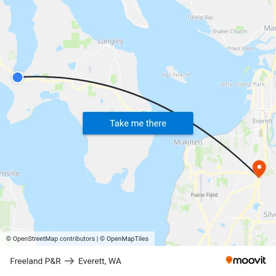 Freeland P&R to Everett, WA map