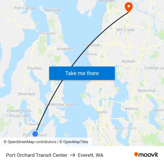 Port Orchard Transit Center to Everett, WA map