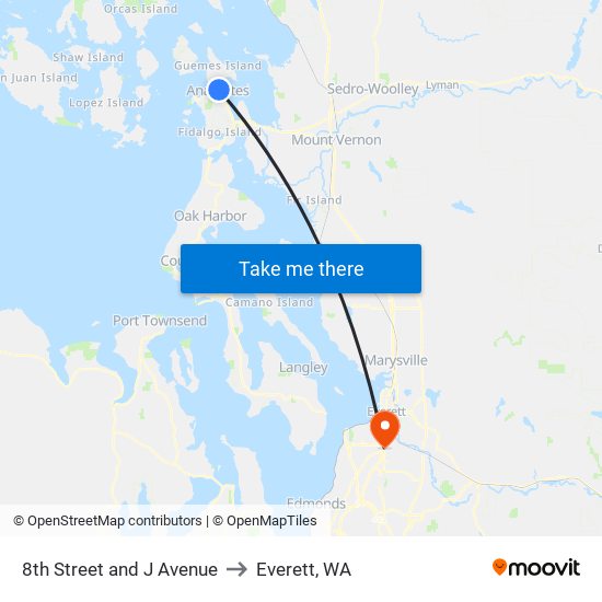 8th Street and J Avenue to Everett, WA map