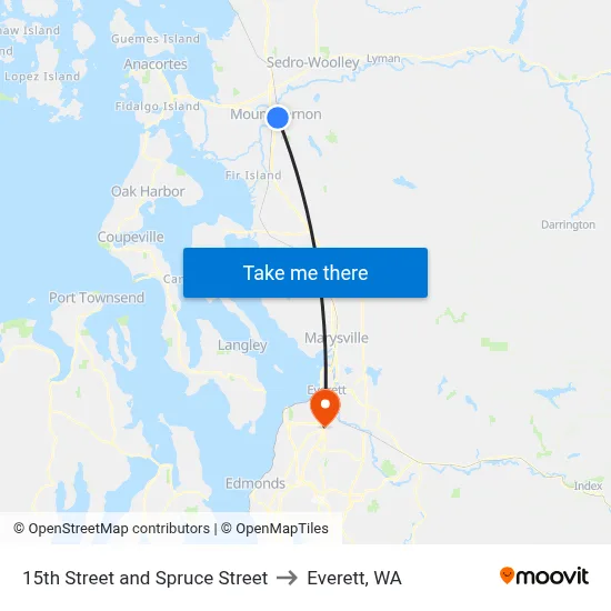 15th Street and Spruce Street to Everett, WA map