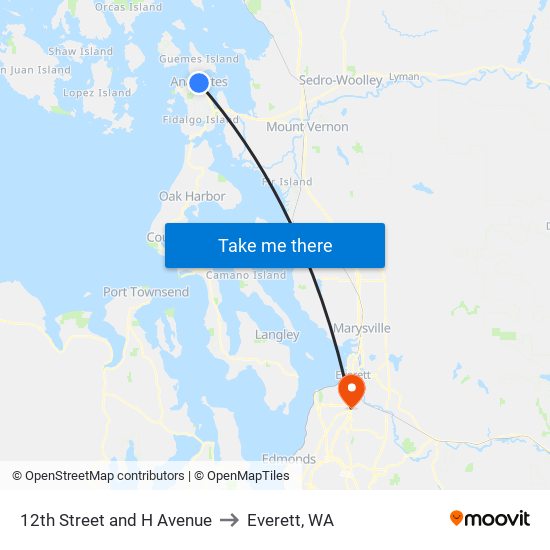 12th Street and H Avenue to Everett, WA map