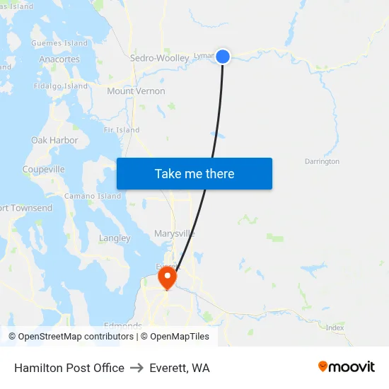 Hamilton Post Office to Everett, WA map