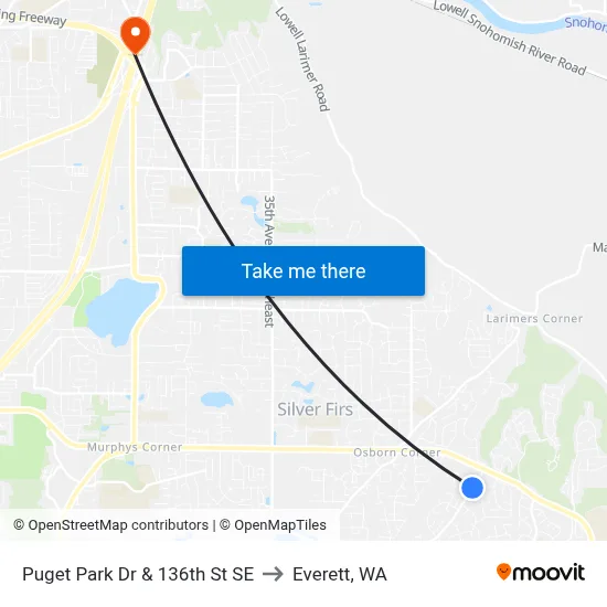 Puget Park Dr & 136th St SE to Everett, WA map