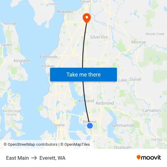 East Main to Everett, WA map
