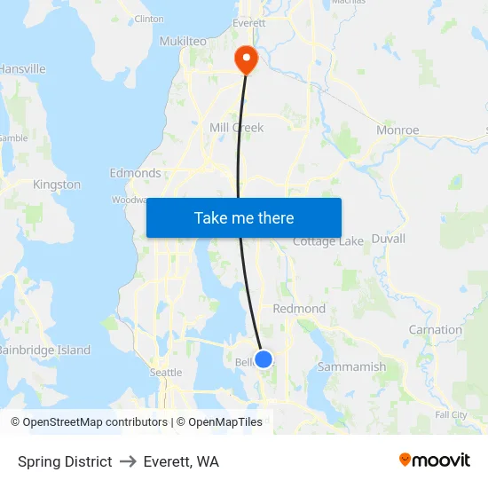 Spring District to Everett, WA map