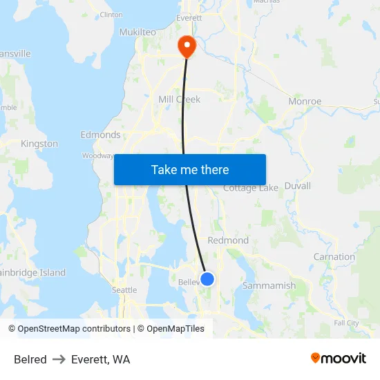 Belred to Everett, WA map
